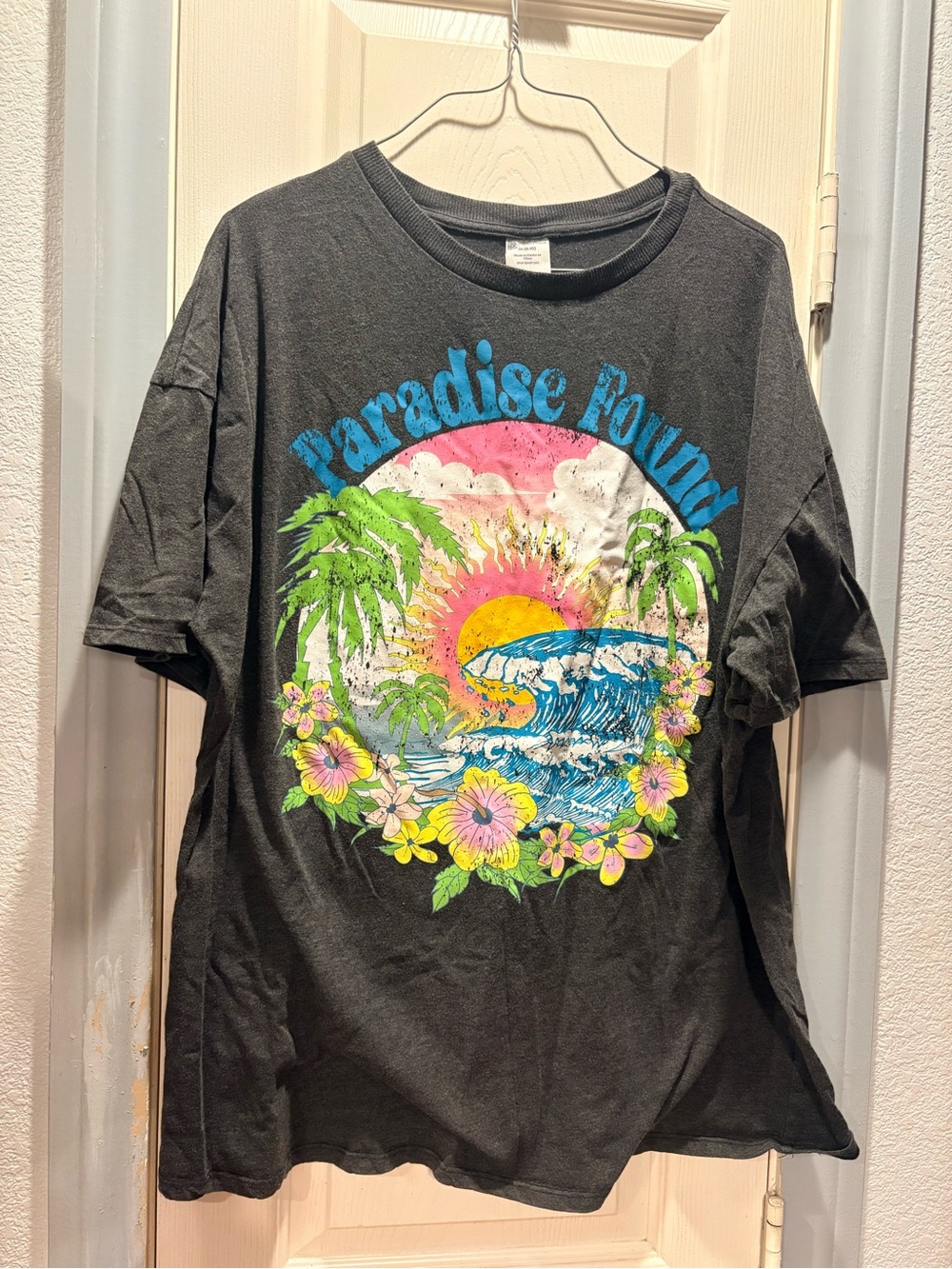 No Boundaries Black 'Paradise Found' Graphic Tee with Tropical Sunset
